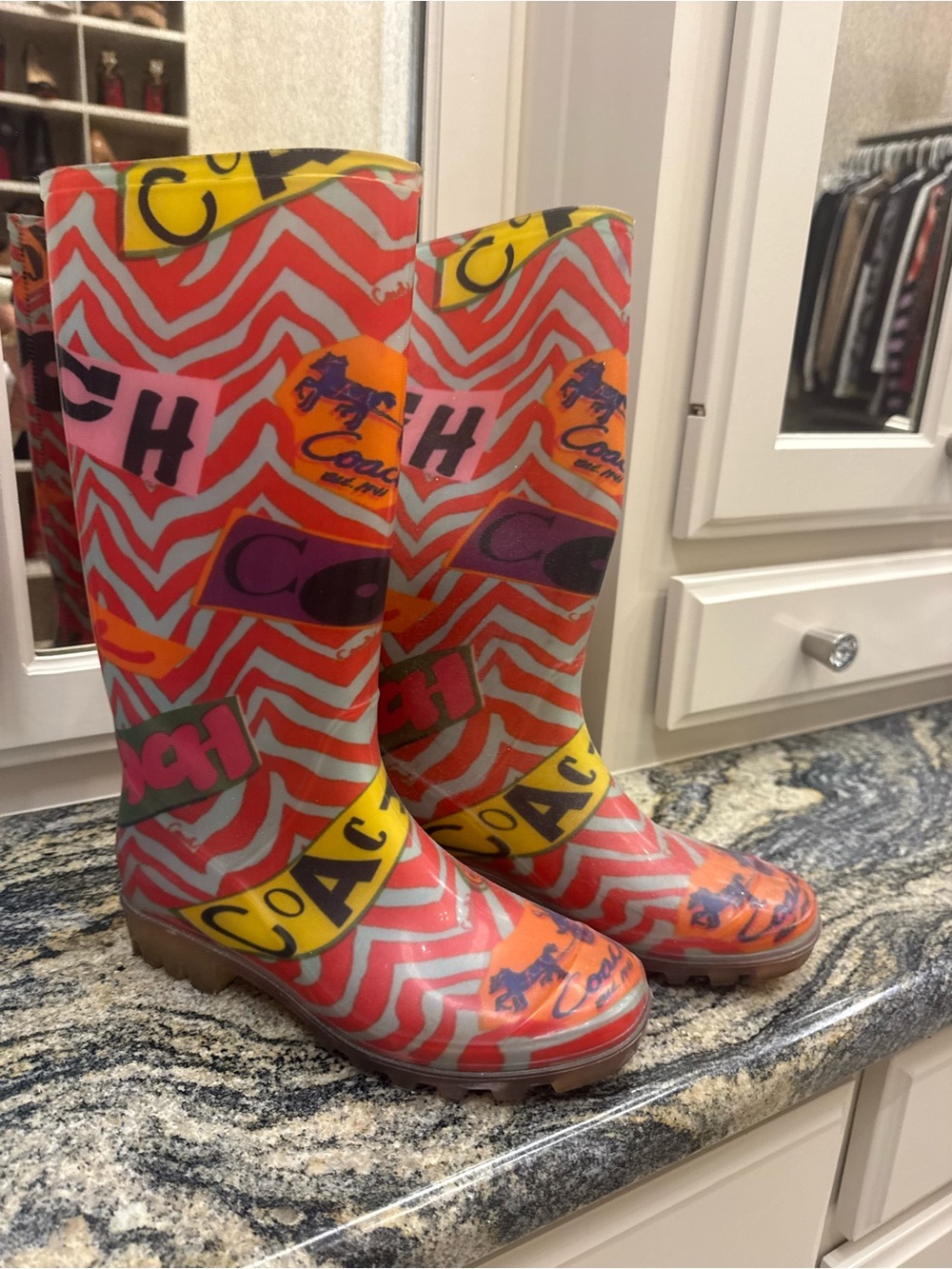 Coach' Colorblock Pink Patterned Rain Boots
